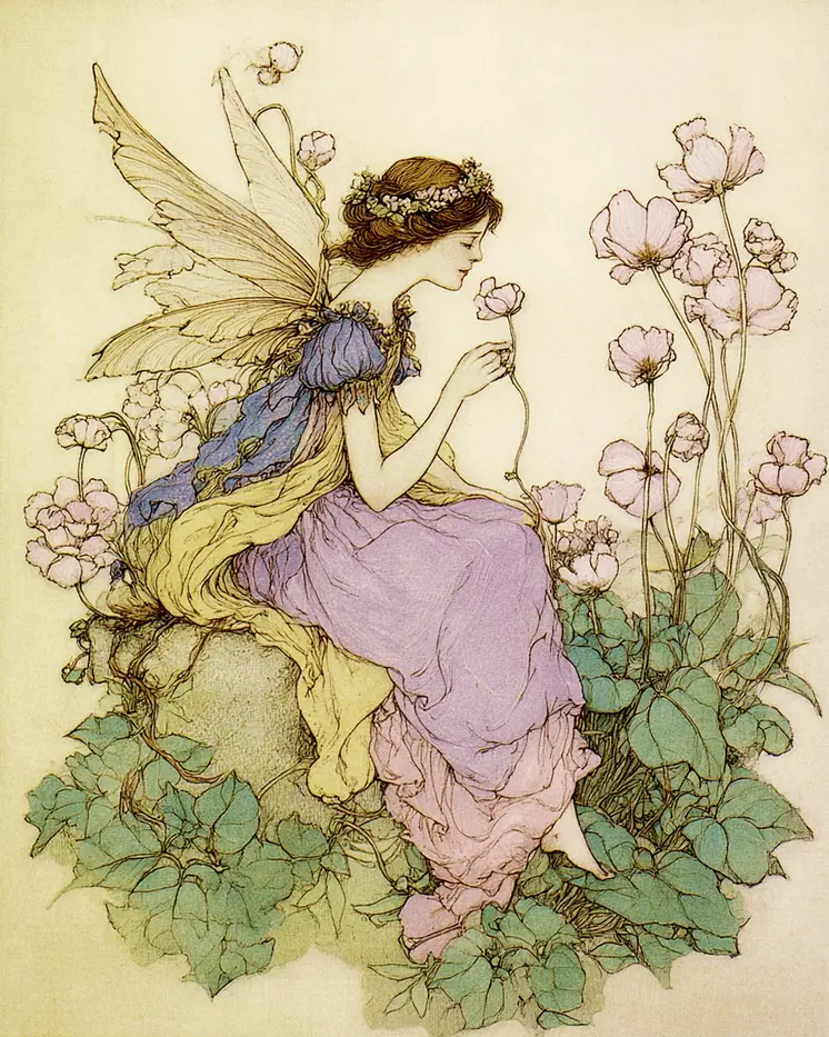 Fairy with Enjoying Flower - Fairies Art Print - 8"x10" Artwork