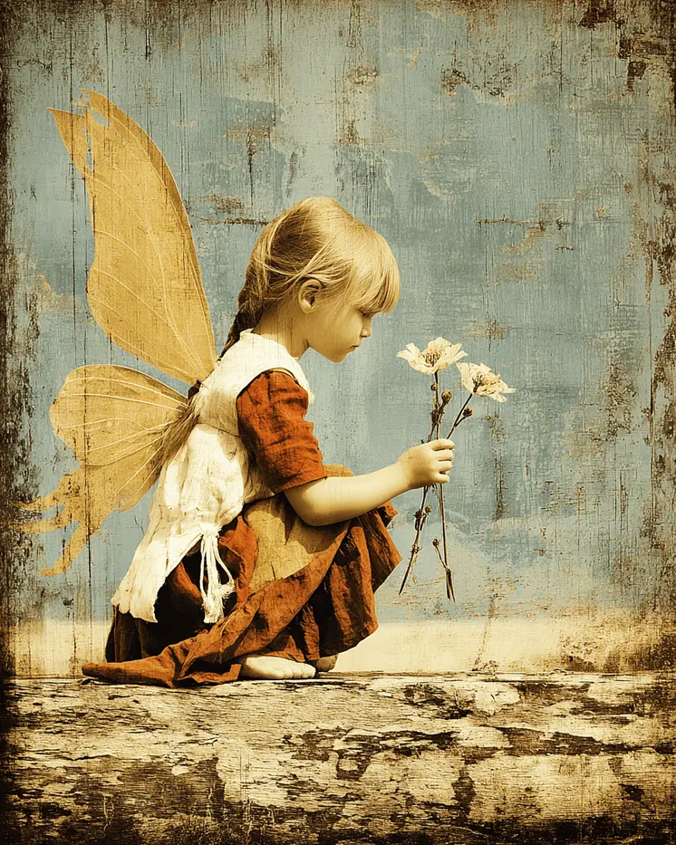 Vintage Young Fairy with Flowers - Fairies Art Print - 8"x10" Artwork