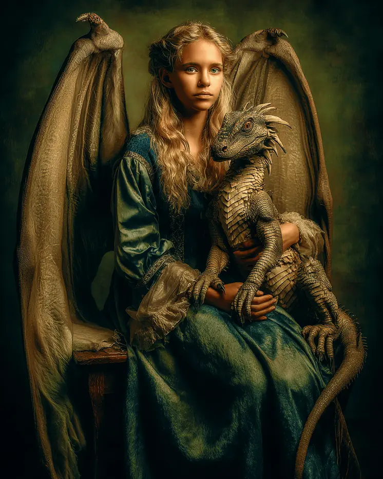Batwing Fairy with Her Dragon - Fairies Art Print - 8"x10" Artwork
