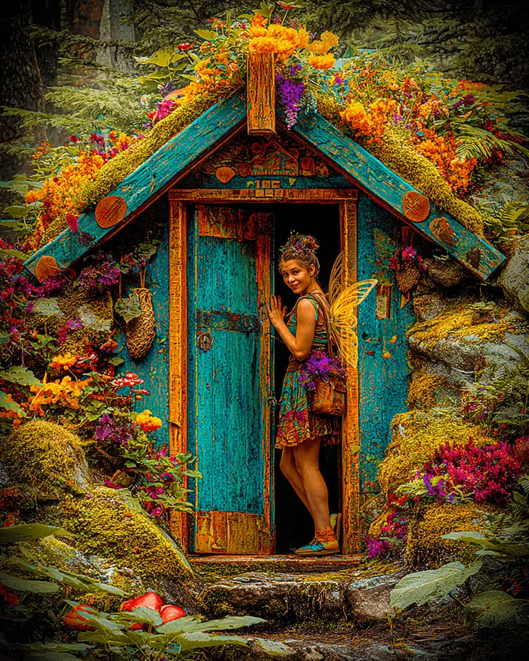 Fairy Waving from Fairy House - Fairies Art Print - 8"x10" Artwork