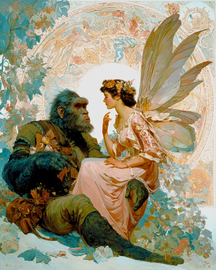 Fairy Explaining Her Life to Bigfoot - Fairies Art Print - 8"x10" Artwork