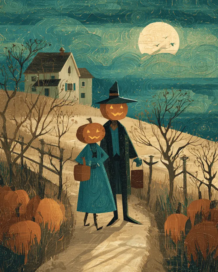 Mr & Mrs Pumpkinhead Halloween Art Print - 8"x10" Artwork