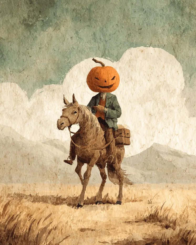 Pumpkinhead on His Trusty Steed Halloween Art Print - 8"x10" Artwork