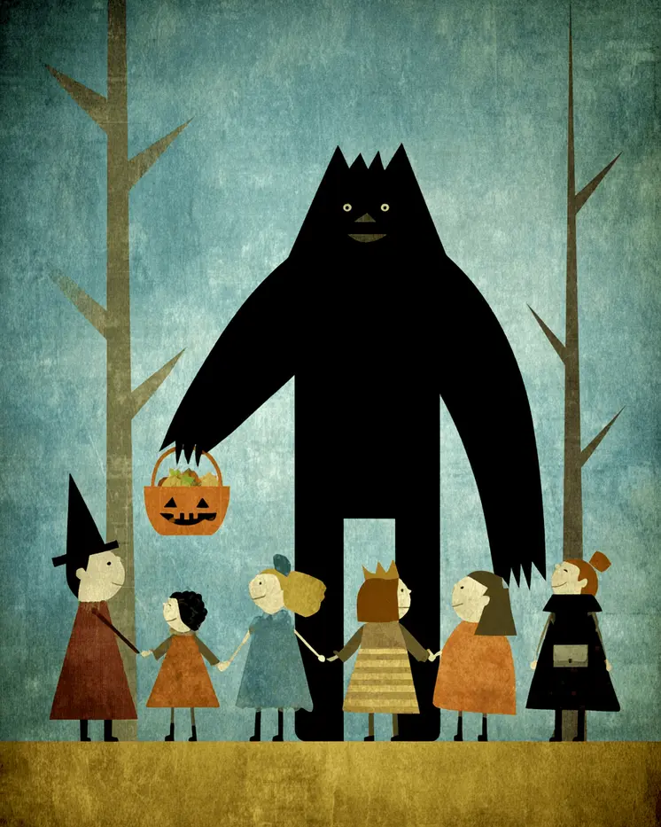 Bigfoot Ready to Trick or Treat Halloween Art Print - 8"x10" Artwork