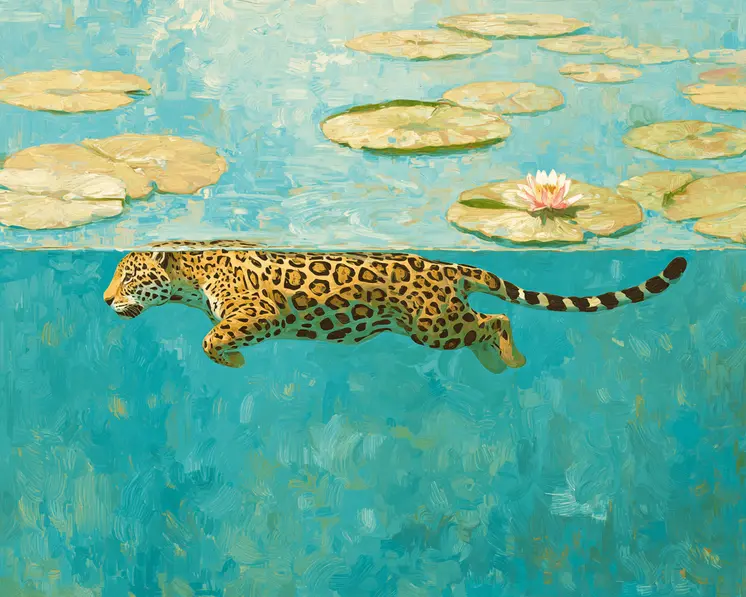 Jaguar Swimming Underwater Big Cats Art Print - 8"x10" Artwork