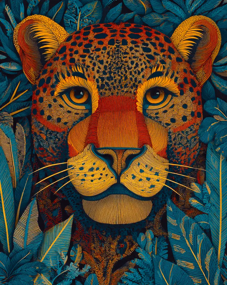 Stylized Jaguar Big Cats Art Print - 8"x10" Artwork