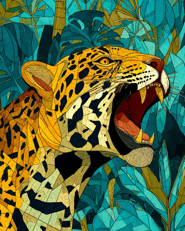 Roaring Jaguar Big Cats Art Print - 8"x10" Artwork