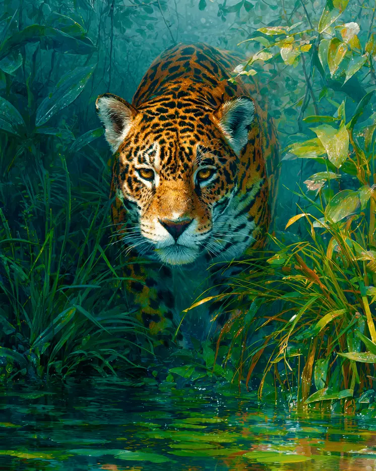 Jaguar on the Hunt Big Cats Art Print - 8"x10" Artwork