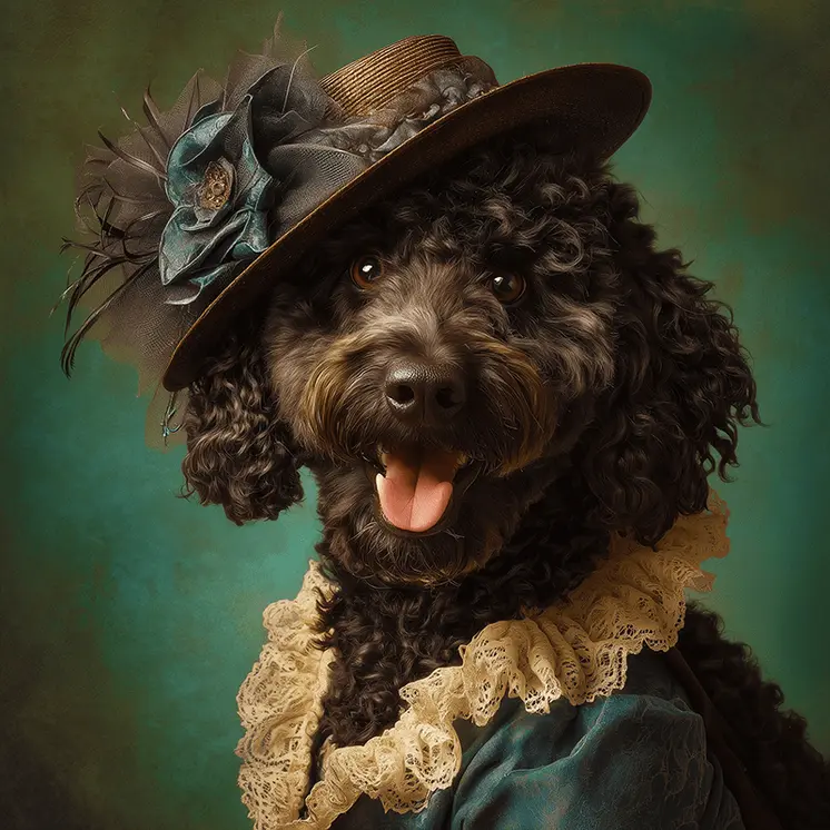 Portie Lady Portrait - Portuguese Water Dog Art Print - 8"x8" Artwork for 12"x12" Frame