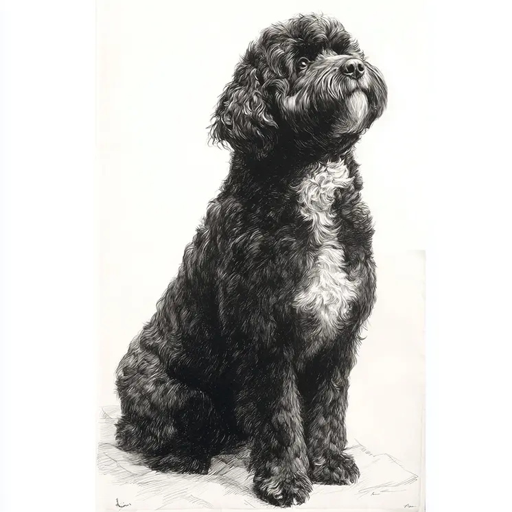 Portie Silhouette - Portuguese Water Dog Art Print - 8"x10" Artwork