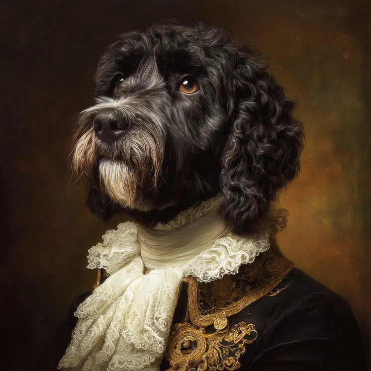 Portie Judge - Portuguese Water Dog Art Print - 8"x8" Artwork for 12"x12" Frame