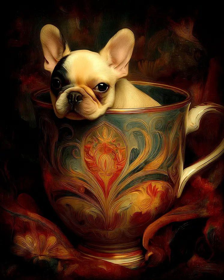 French Bulldog Puppy - Pup in a Cup - Art Print - 8"x10" Artwork