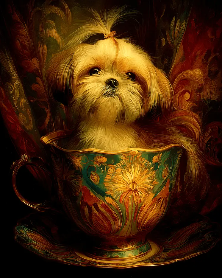Shih Tzu Puppy - Pup in a Cup - Art Print - 8"x10" Artwork