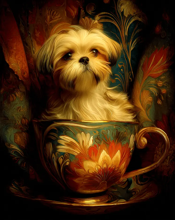 Cute Shih Tzu Puppy - Pup in a Cup - Art Print - 8"x10" Artwork