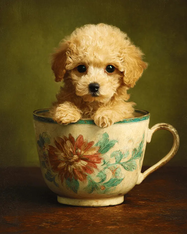 Lil Poodle Puppy - Pup in a Cup - Art Print - 8"x10" Artwork