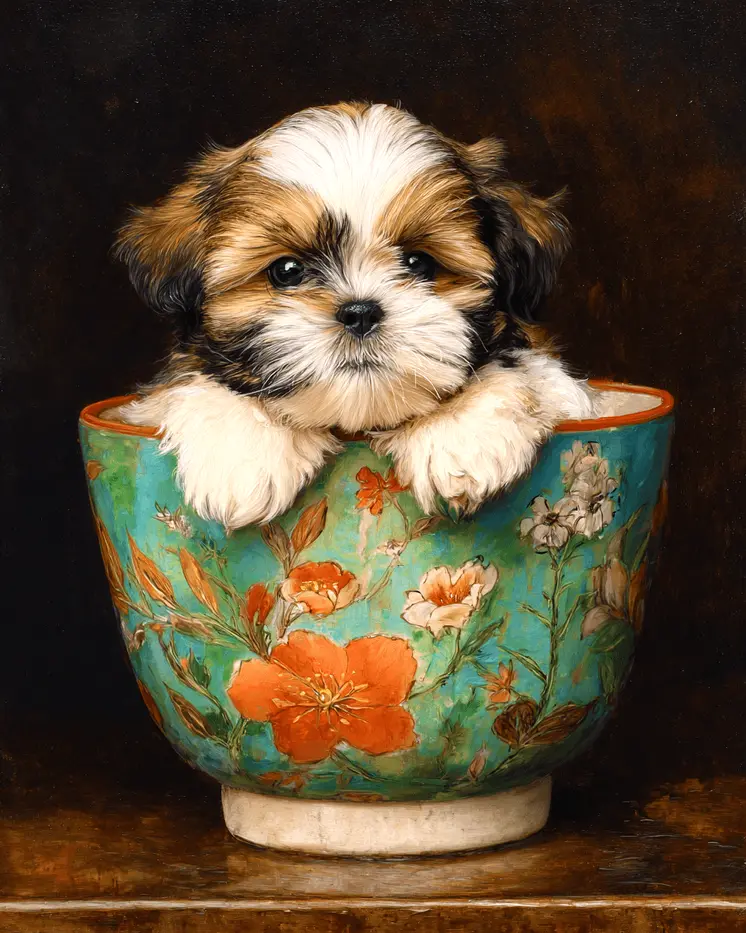 lil Shih Tzu Puppy - Pup in a Cup - Art Print - 8"x10" Artwork