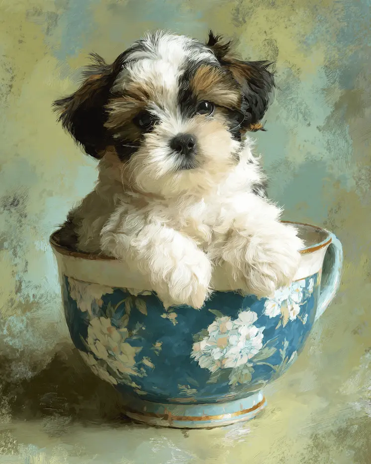 Mini Shih Tzu Puppy - Pup in a Cup - Art Print - 8"x10" Artwork