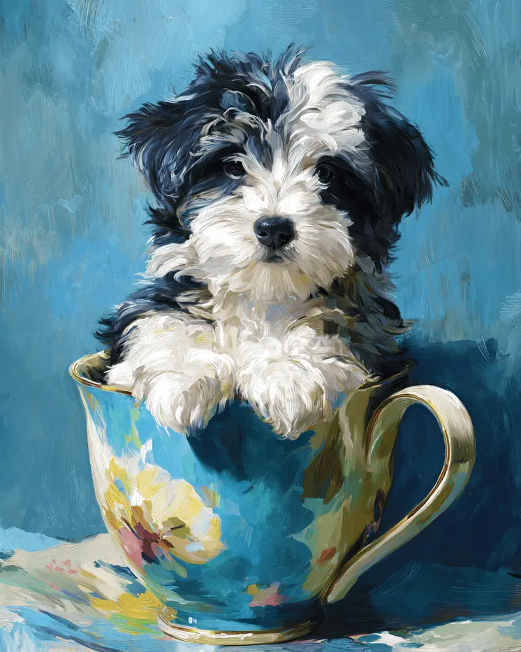Tiny Poodle Puppy - Pup in a Cup - Art Print - 8"x10" Artwork