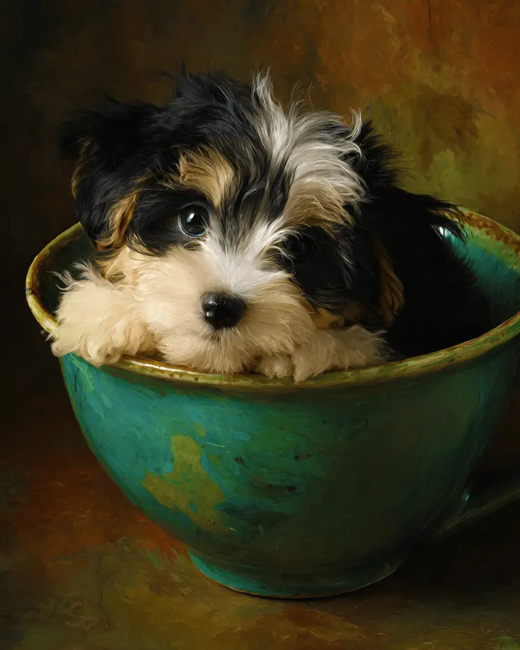 Lil Havanese Puppy - Pup in a Cup - Art Print - 8"x10" Artwork