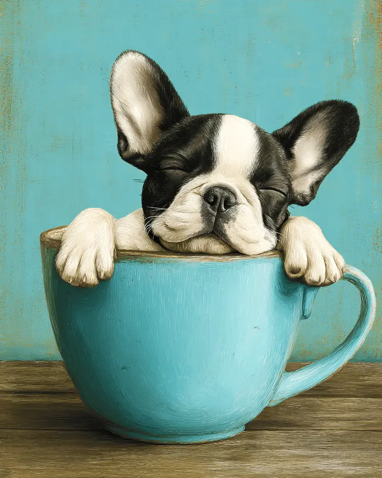 Lil Boston Terrier Puppy - Pup in a Cup - Art Print - 8"x10" Artwork