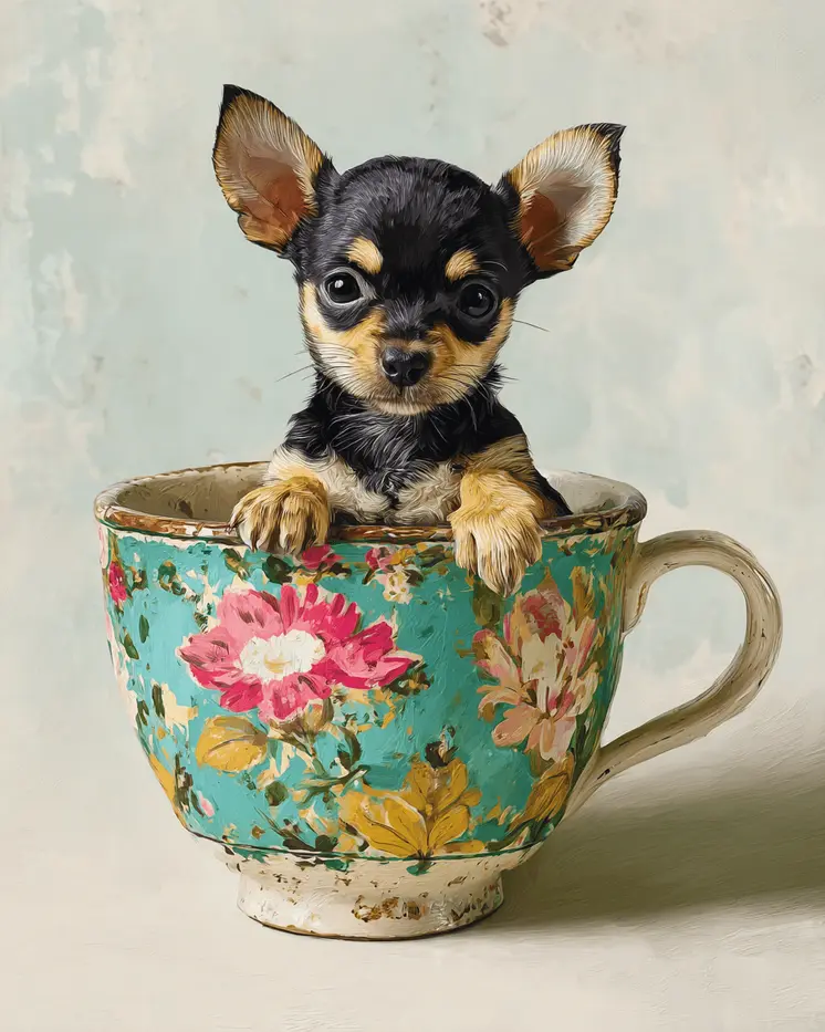 Mini Chihuahua Puppy - Pup in a Cup - Art Print - 8"x10" Artwork