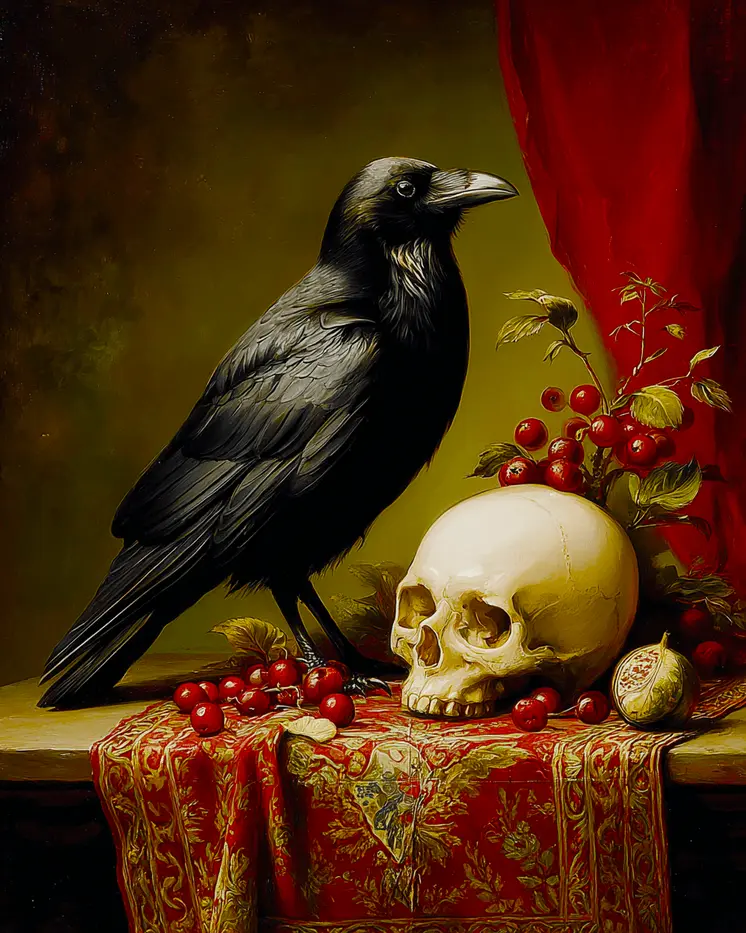 Raven & Skull Still-Life Art Print - 8"x10" Artwork