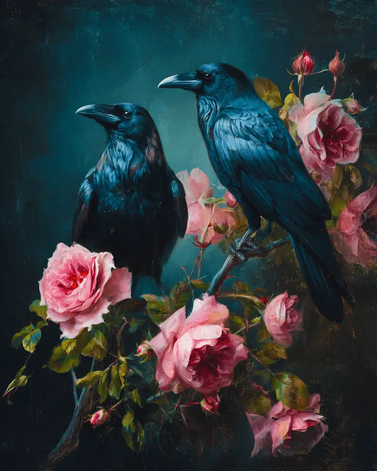 Ravens & Roses Still-Life Art Print - 8"x10" Artwork