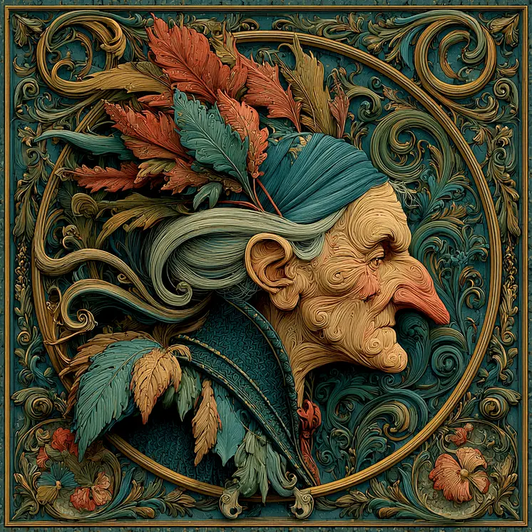 Old Crone Wholesale Woodcut Style Art Print - 8"x8" Artwork for 12"x12" Frame