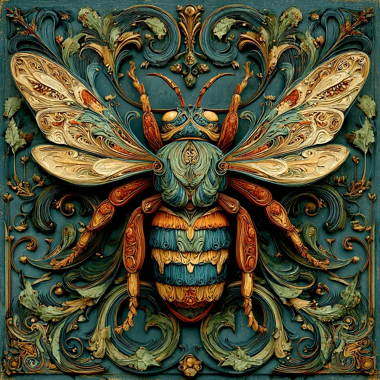 Honeybee Wholesale Woodcut Style Art Print - 8"x8" Artwork for 12"x12" Frame