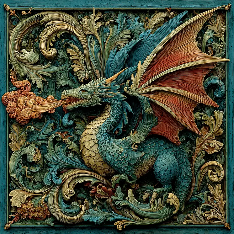 Dragon Wholesale Woodcut Style Art Print - 8"x8" Artwork for 12"x12" Frame