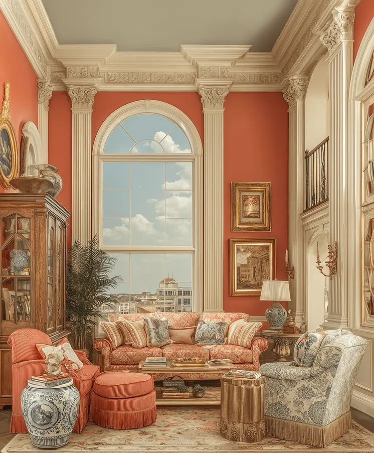 Maximalist Living Room in Salmon art print: Too Much is Never Enough