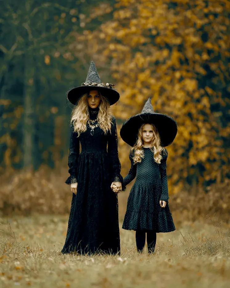 Witch Mom & Daughter Halloween Art Print - 8"x10" Artwork