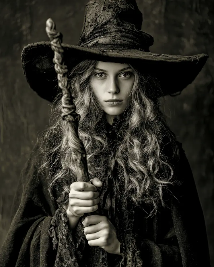 Young Witch with Grandma's Staff Halloween Art Print - 8"x10" Artwork