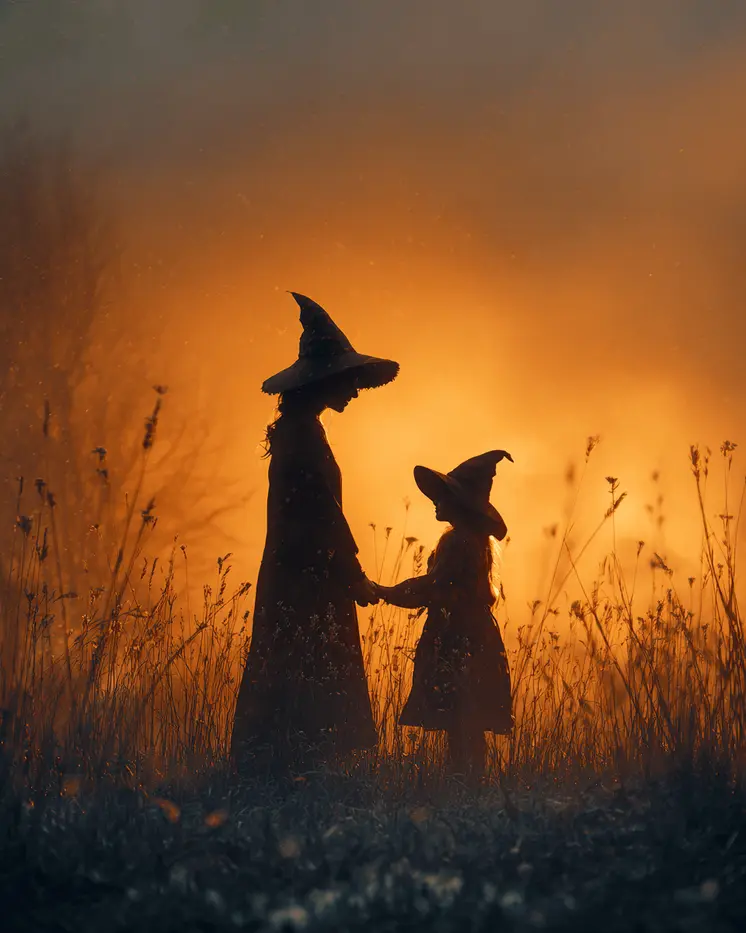 Witch Mother & Daughter Halloween Art Print - 8"x10" Artwork
