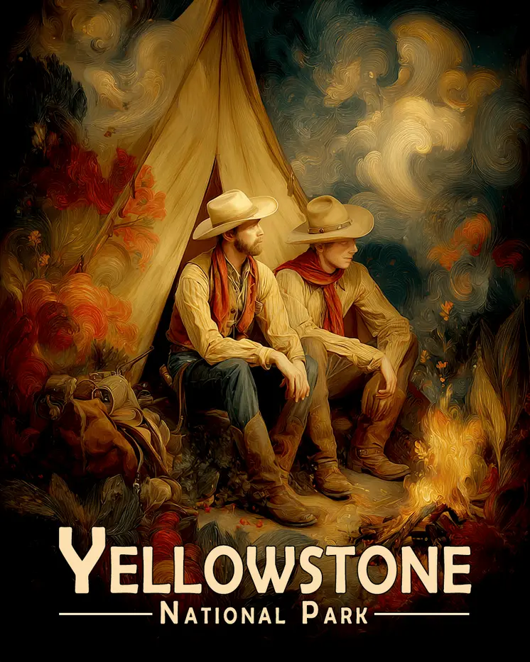 Cowboy Camp Yellowstone National Park Souvenir Art Print - 8"x10" Artwork
