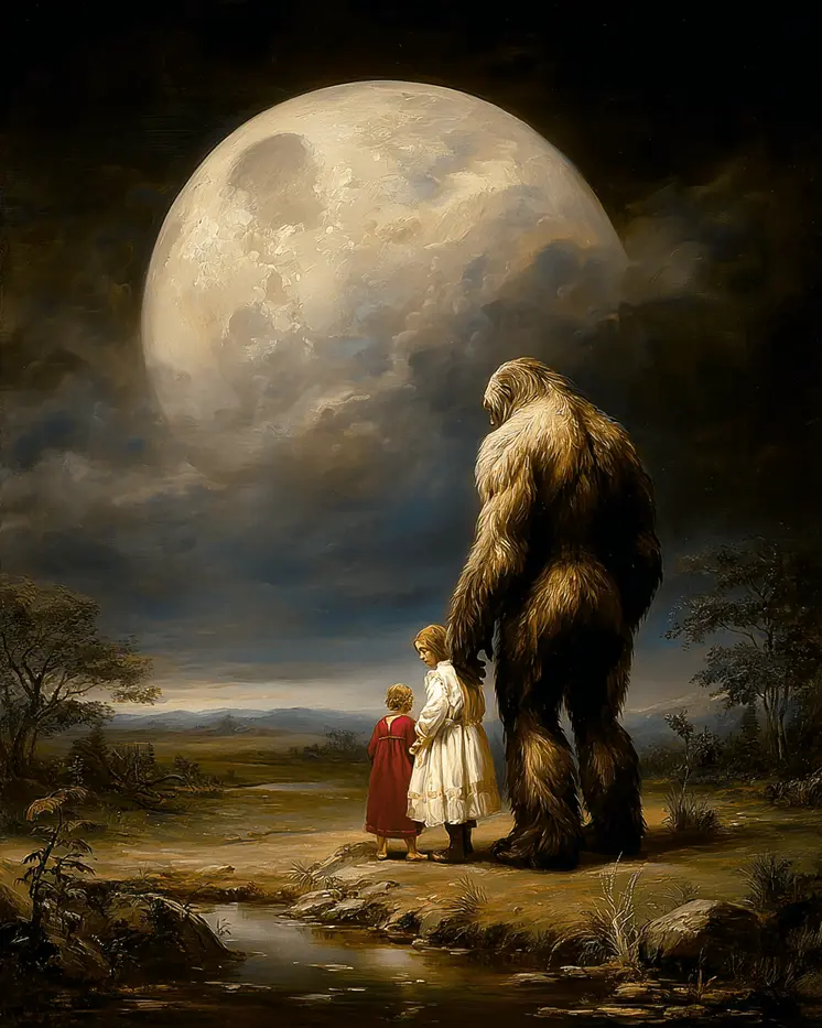 Keeping Them Safe - Bigfoot & Sasquatch Art - 8"x10" Artwork for 11"x14" Frame
