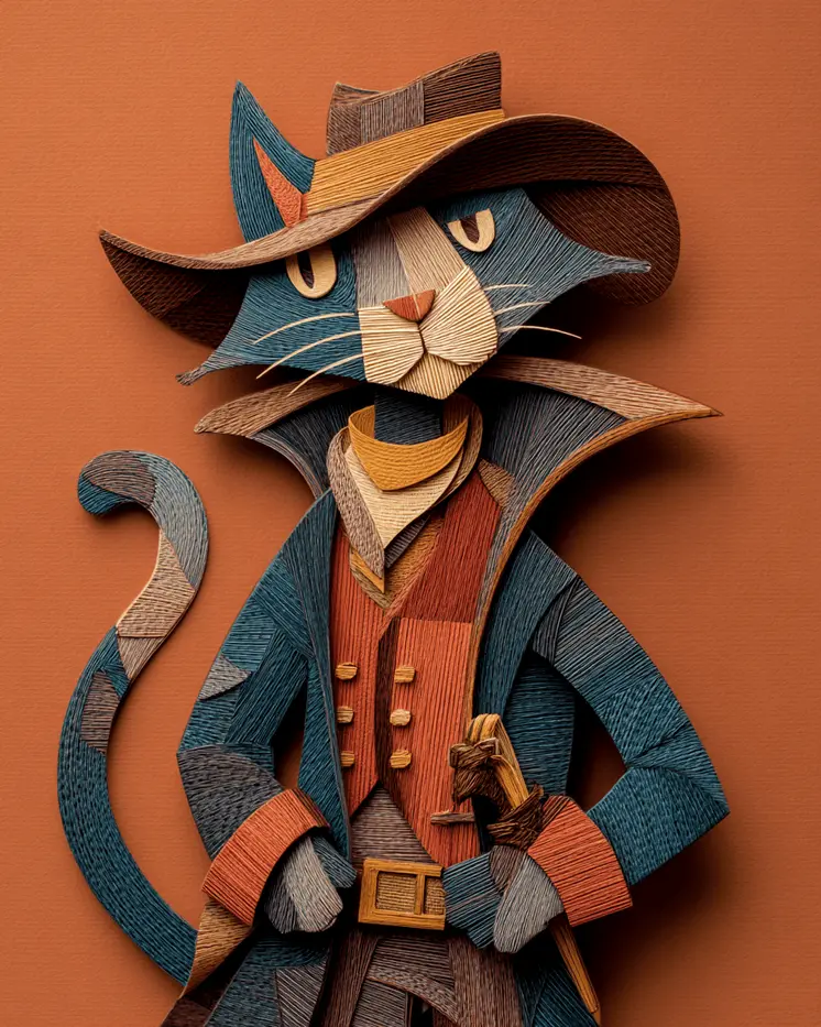 Swashbuckler Cat - Cut Paper Art Print - 8"x10" Artwork for 11"x14" Frame