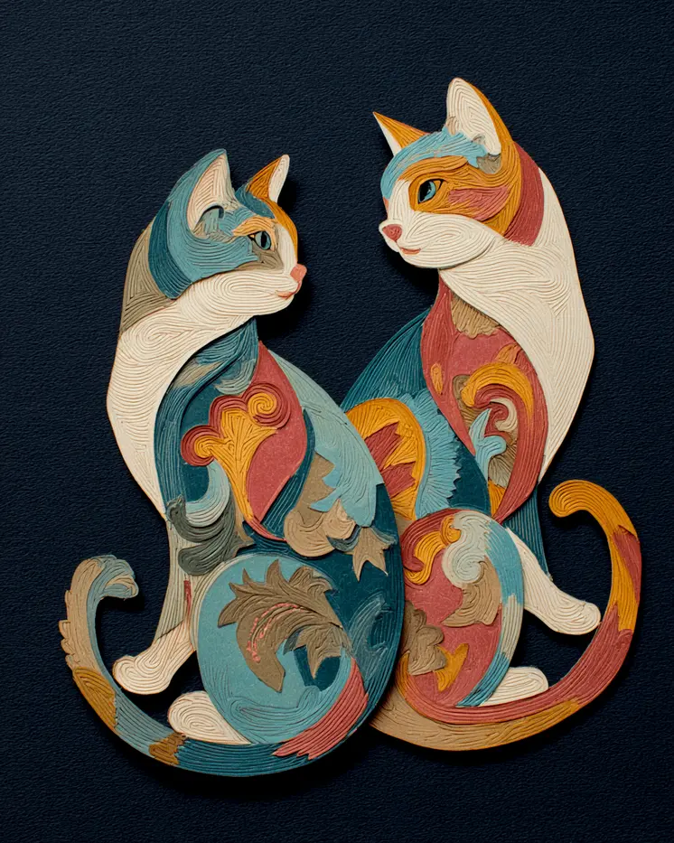 Cat Friends - Cut Paper Art Print - 8"x10" Artwork for 11"x14" Frame