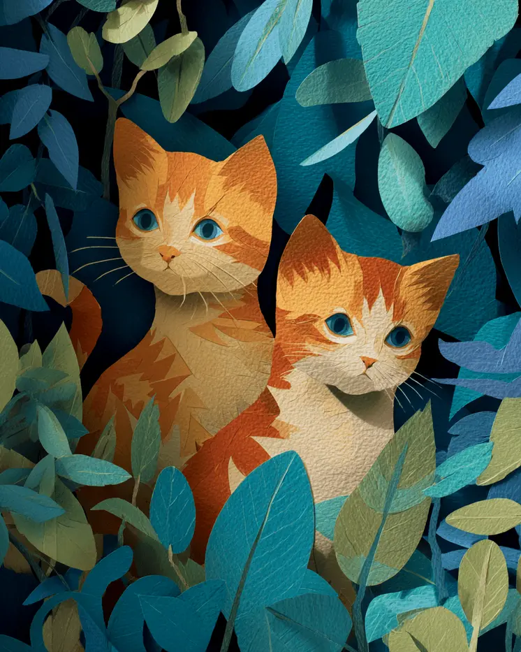 Curious Kittens - Cut Paper Art Print - 8"x10" Artwork for 11"x14" Frame