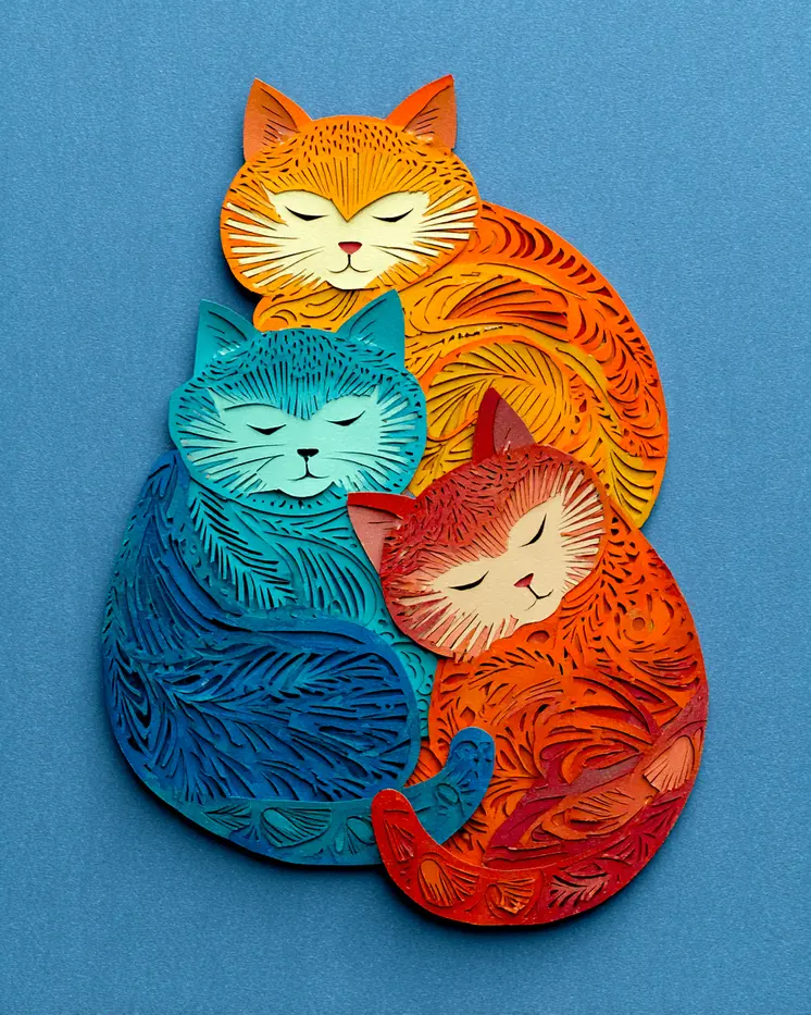 Three Fat Cats - Cut Paper Art Print - 8"x10" Artwork for 11"x14" Frame