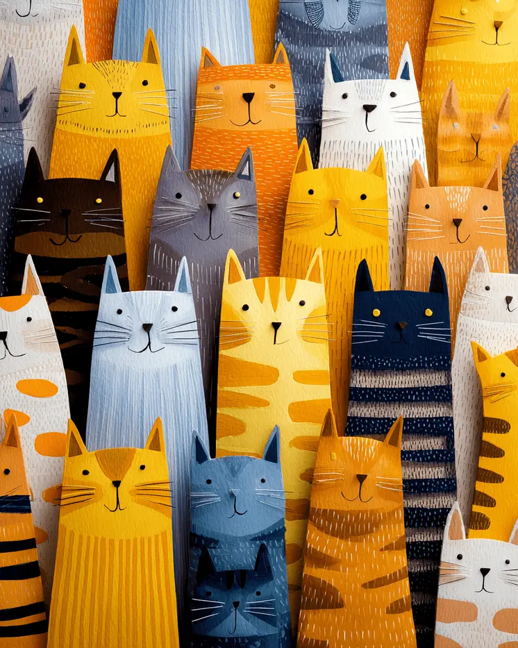 Cat Crowd - Cut Paper Art Print - 8"x10" Artwork for 11"x14" Frame