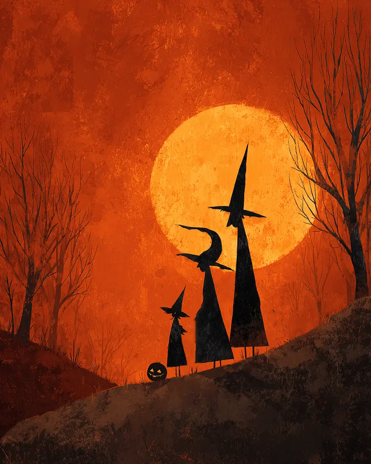 Three Witches Halloween Art Print - 8"x10" Artwork for 11"x14" Frame
