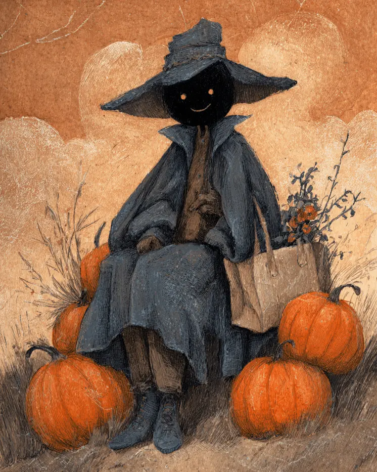 Dark Scary Pumpkinhead Dark Academia Art Print - 8"x10" Artwork for 11"x14" Frame