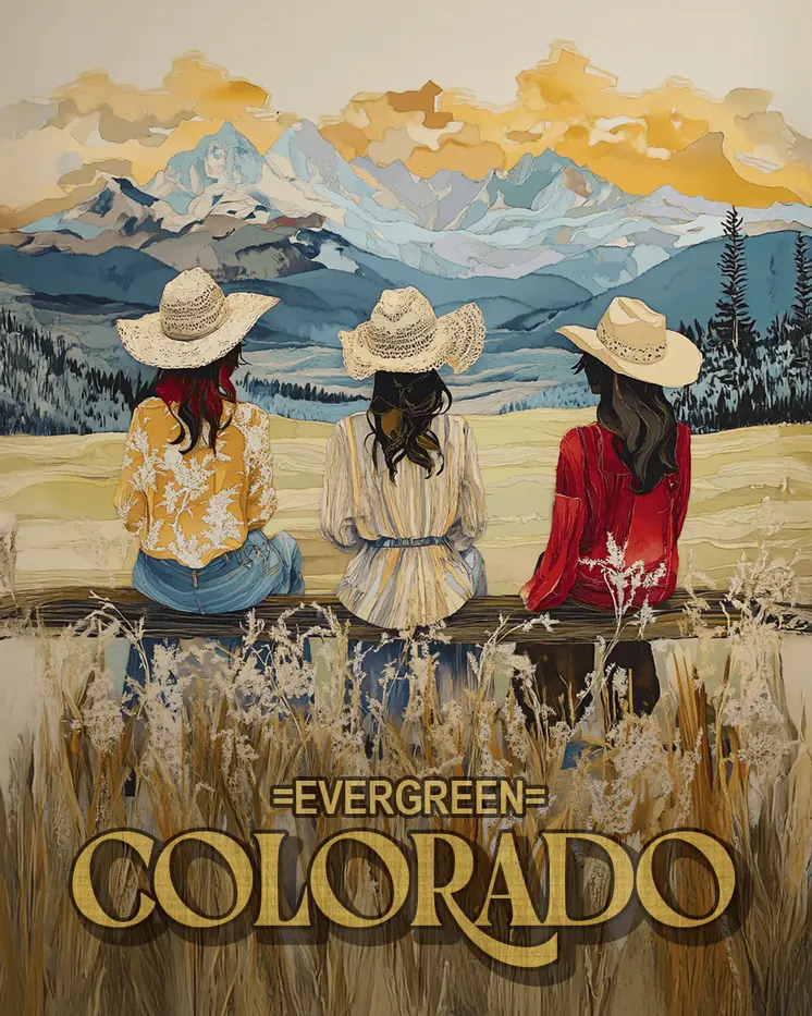 Evergreen Cowgirls on a Fence Colorado Art Print - 8"x10" Artwork for 11"x14" Frame