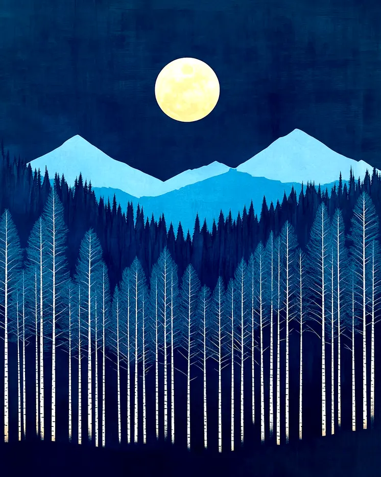 Midnight Mountains Nature Art Print - 8"x10" Artwork for 11"x14" Frame