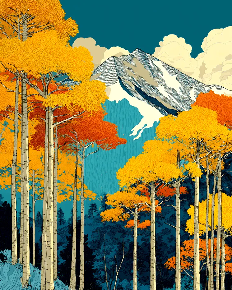 Aspen & Mountains Nature Art Print - 8"x10" Artwork for 11"x14" Frame