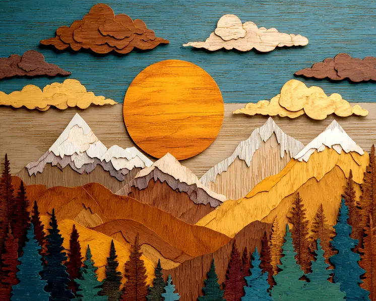 Wood Relief Style Mountain Sunrise Nature Art Print - 8"x10" Artwork for 11"x14" Frame