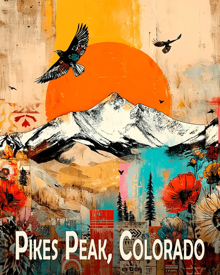 Lowbrow Pikes Peak Colorado Art Print - 8"x10" Artwork for 11"x14" Frame