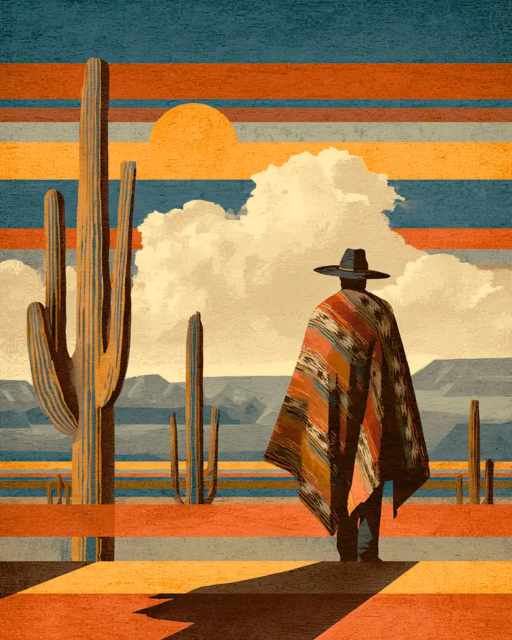 Gaucho en Caminata Por el Desierto American Southwest Art - 8"x10" Artwork for 11"x14" Frame