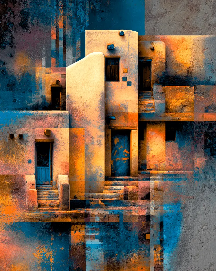 Abstract Adobe American Southwest Art - 8"x10" Artwork for 11"x14" Frame